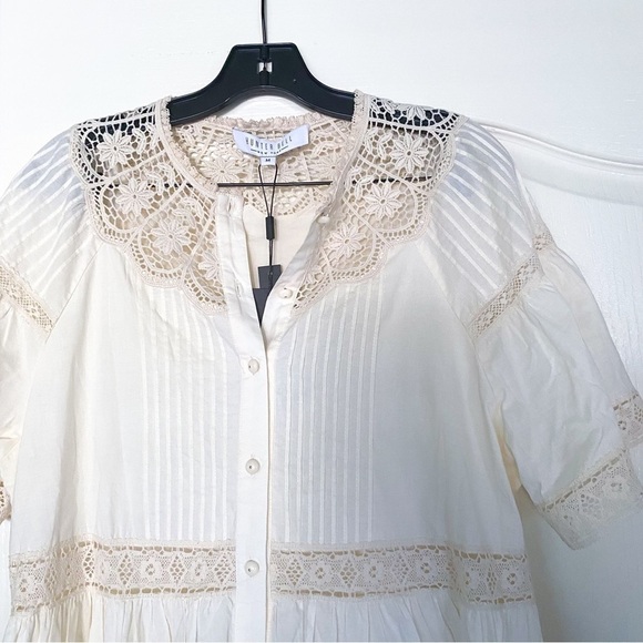 Hunter Bell Dress Newton Lace Pintucked Buttoned Tiered Mini Cream M NWT - Picture 4 of 9